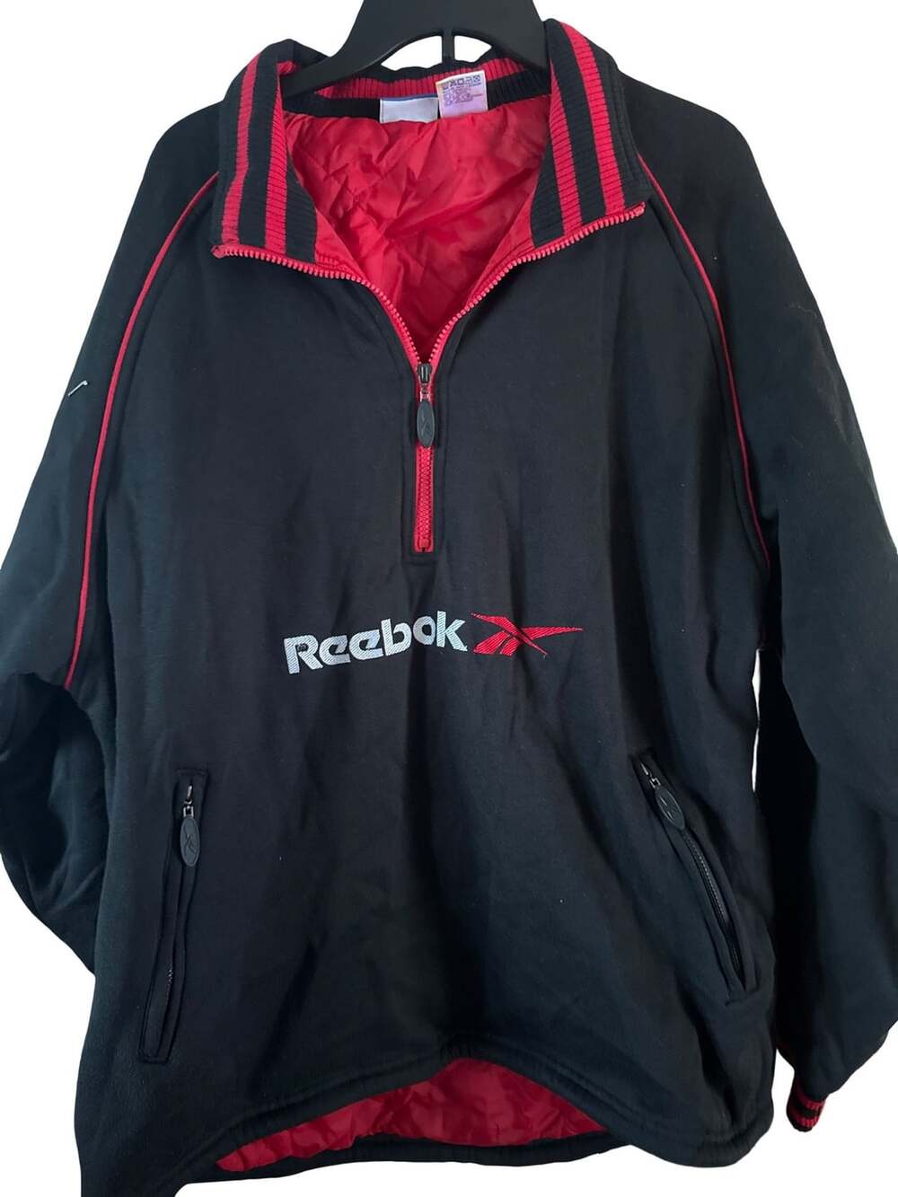 Reebok Vintage 1/4 Zip Pullover Jacket Black Red Size L